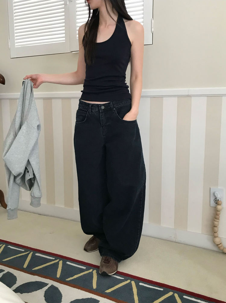 美肩撞色掛脖兩件式上衣
