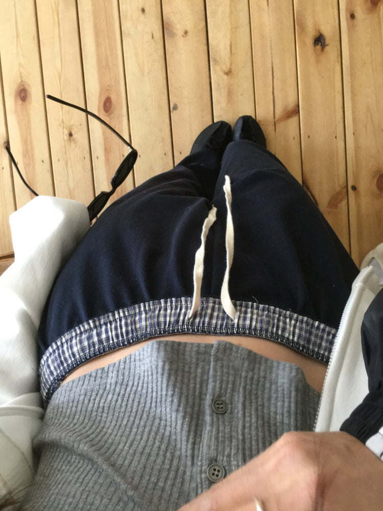 格紋反著腰頭細節棉褲