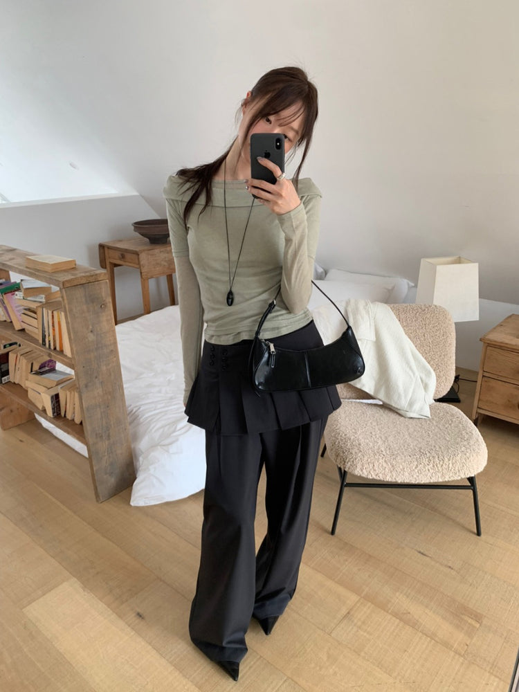 經典條紋雙褶直褲