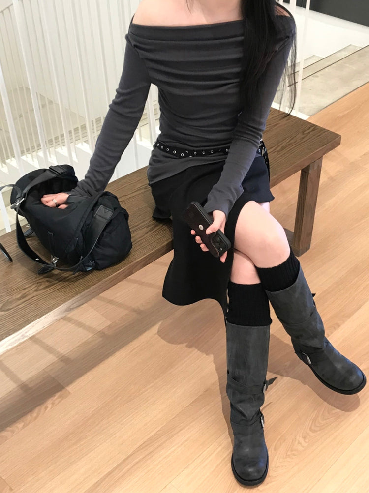 不規則下擺扣鈕短裙