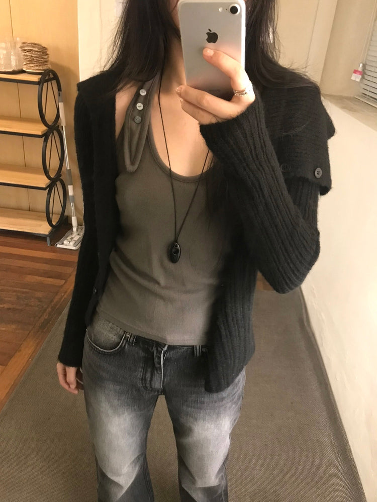 掛脖扣鈕細節背心