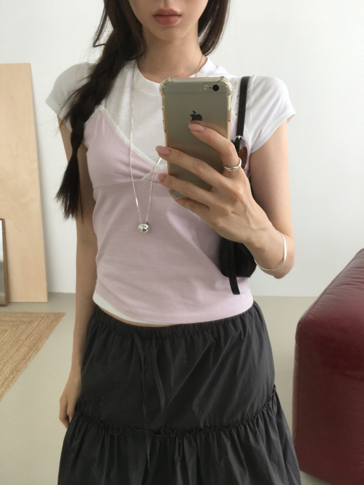 美色飛袖細節修身上衣