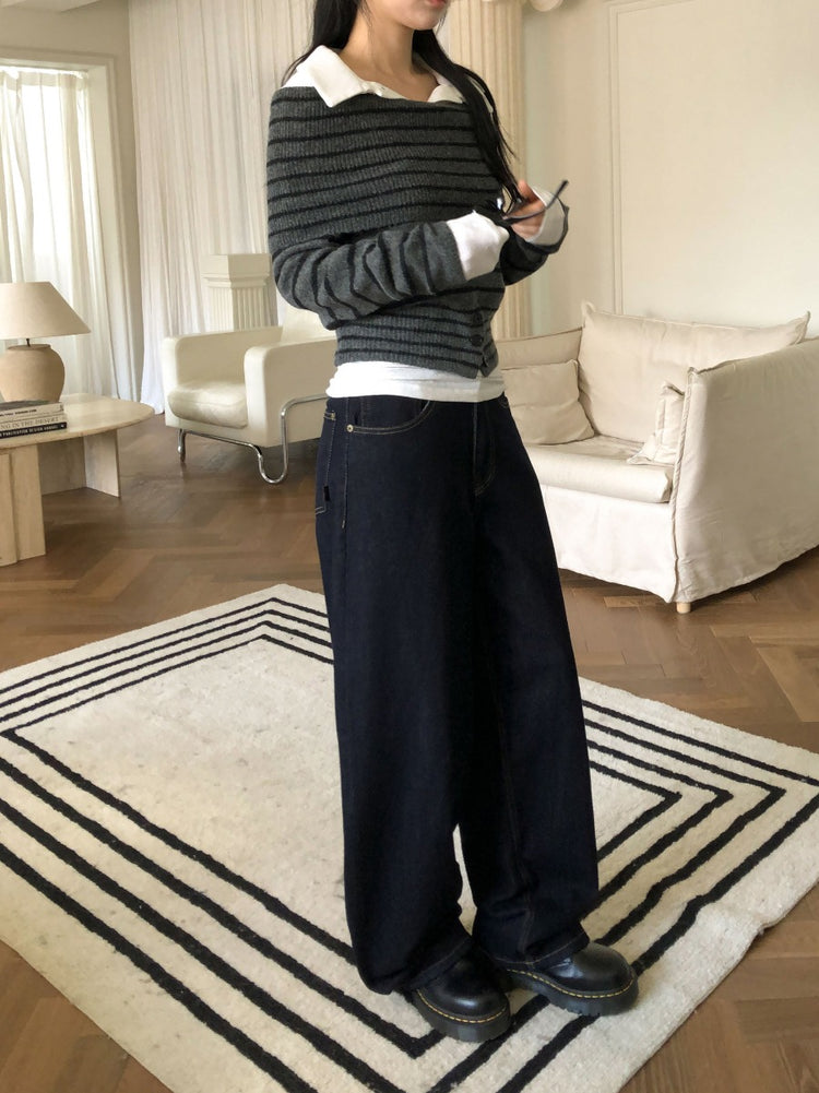 美肩下擺扣鈕細節針織上衣