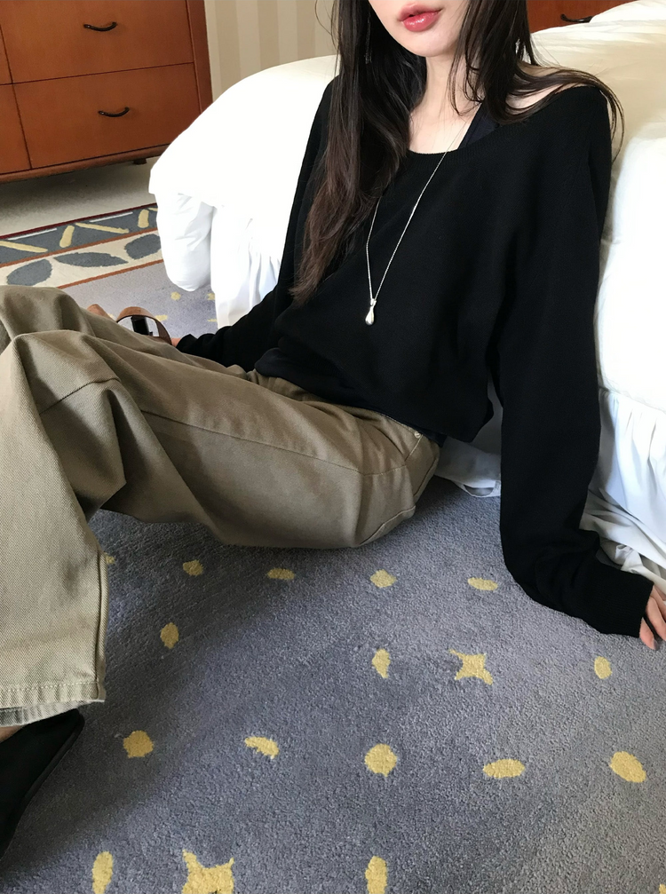 美肩撞色掛脖兩件式上衣