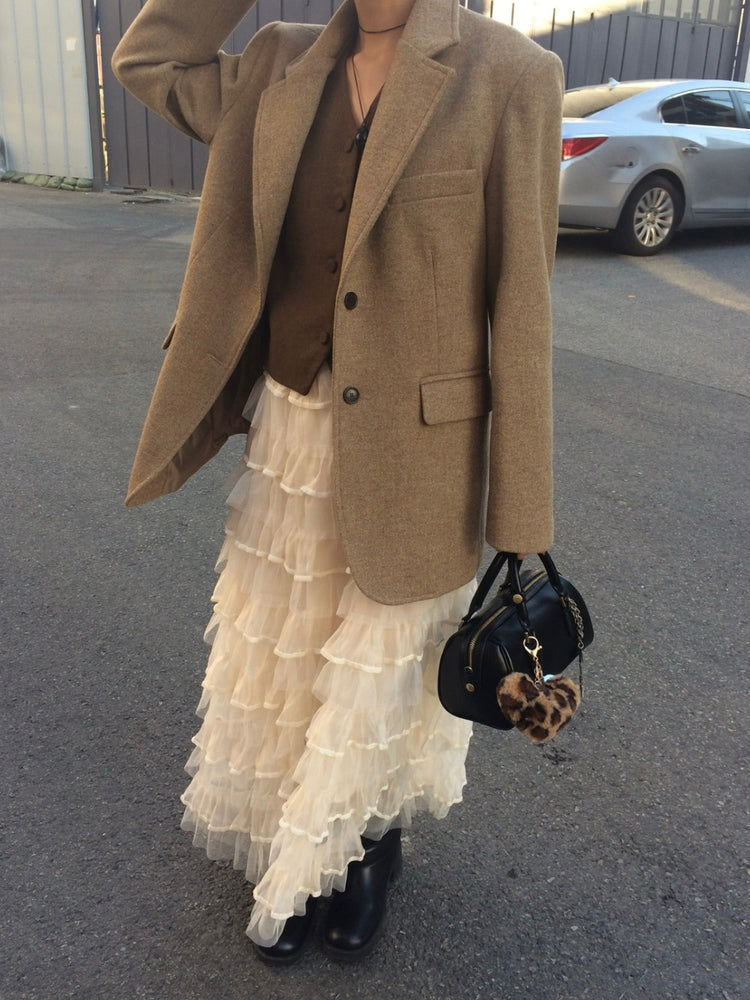 極美透紗蛋糕層次感及踝裙