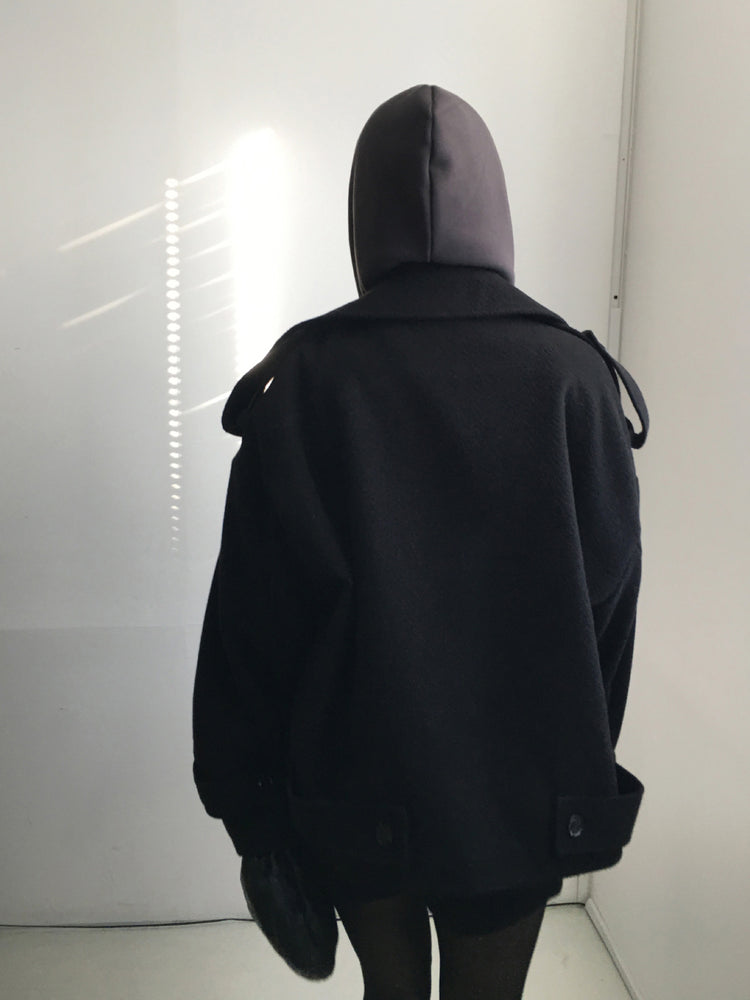 印花細節雙拉鏈連帽外套