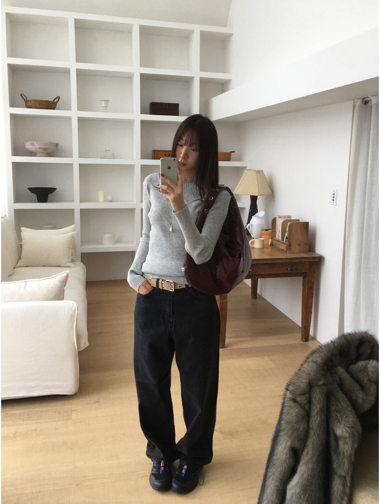 垂領綁帶修腰針織上衣