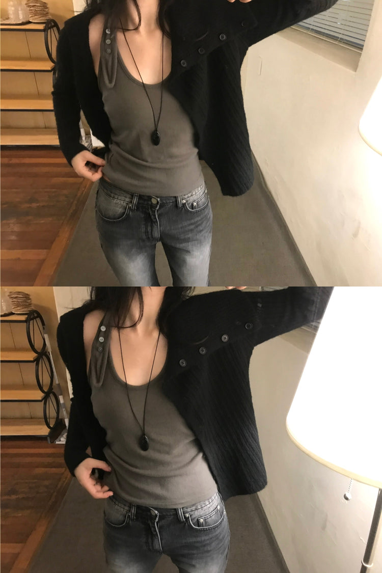 掛脖扣鈕細節背心