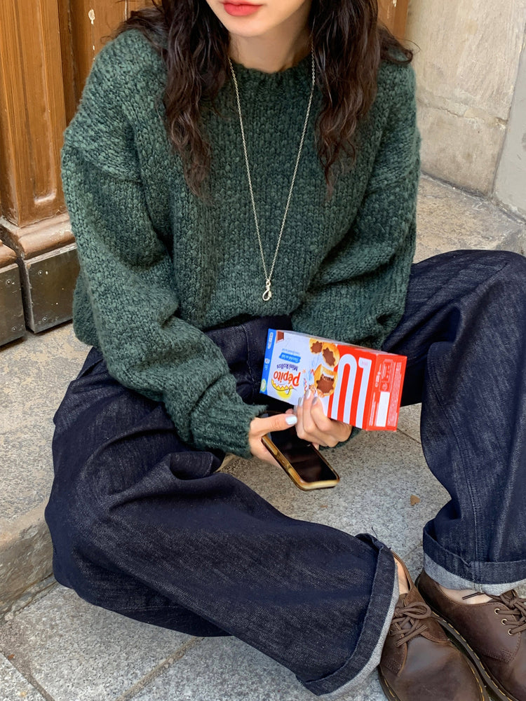 雙壓褶細節直筒牛仔褲