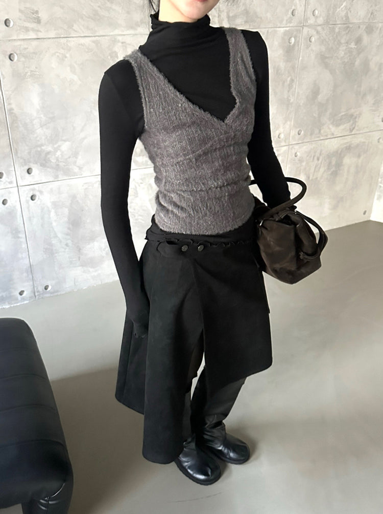 交疊側開叉不對稱細節裙