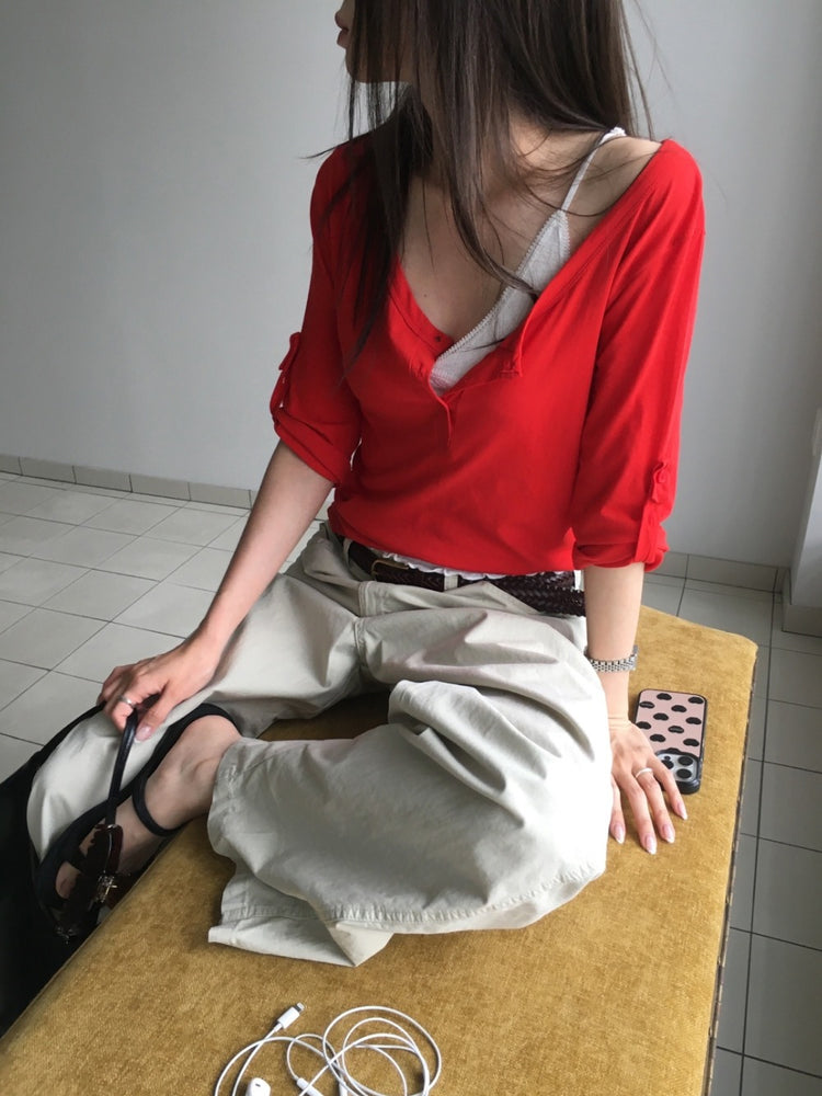美色亨利領反折袖細節上衣
