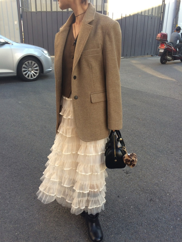 極美透紗蛋糕層次感及踝裙