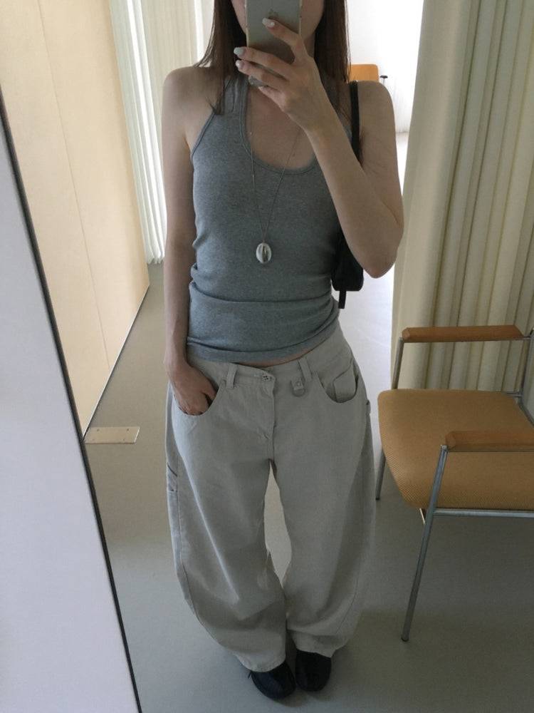 S/S 美肩撞色掛脖兩件式上衣