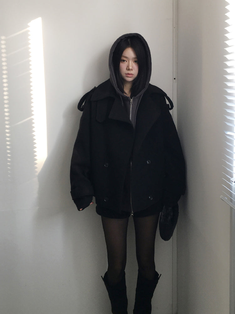 印花細節雙拉鏈連帽外套