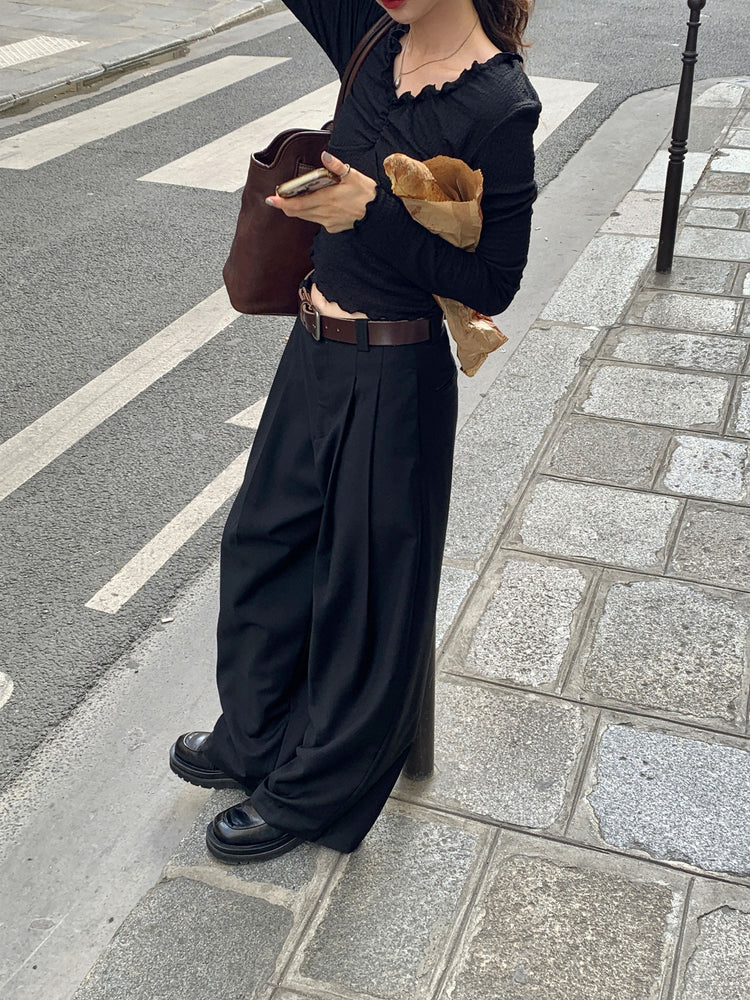 高質雙壓褶口袋細節直褲