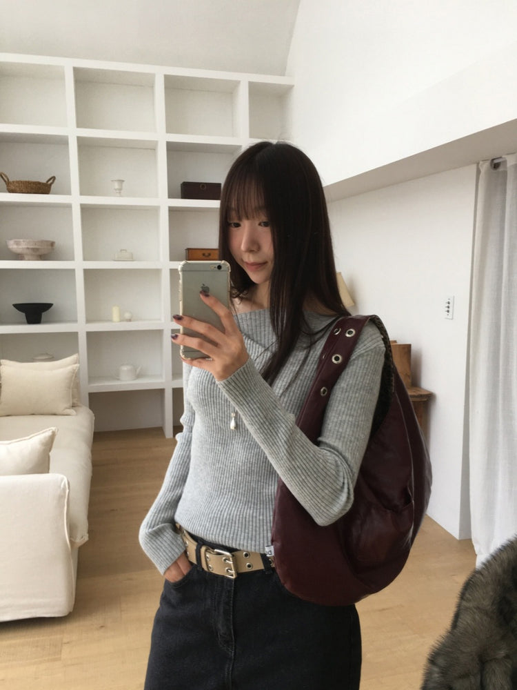 垂領綁帶修腰針織上衣