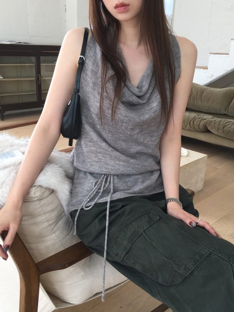 垂領綁帶針織上衣