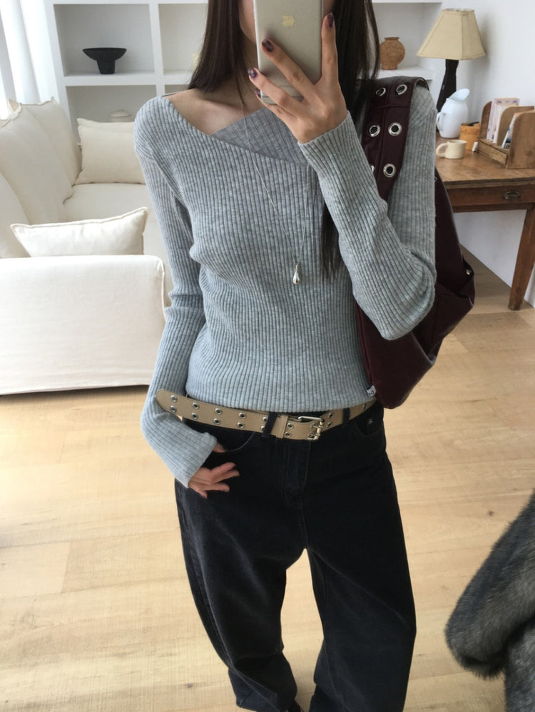 垂領綁帶修腰針織上衣