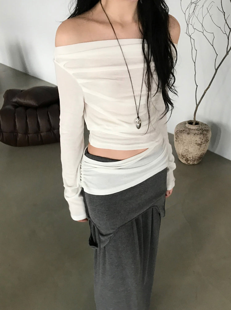 美肩側露腰細節上衣