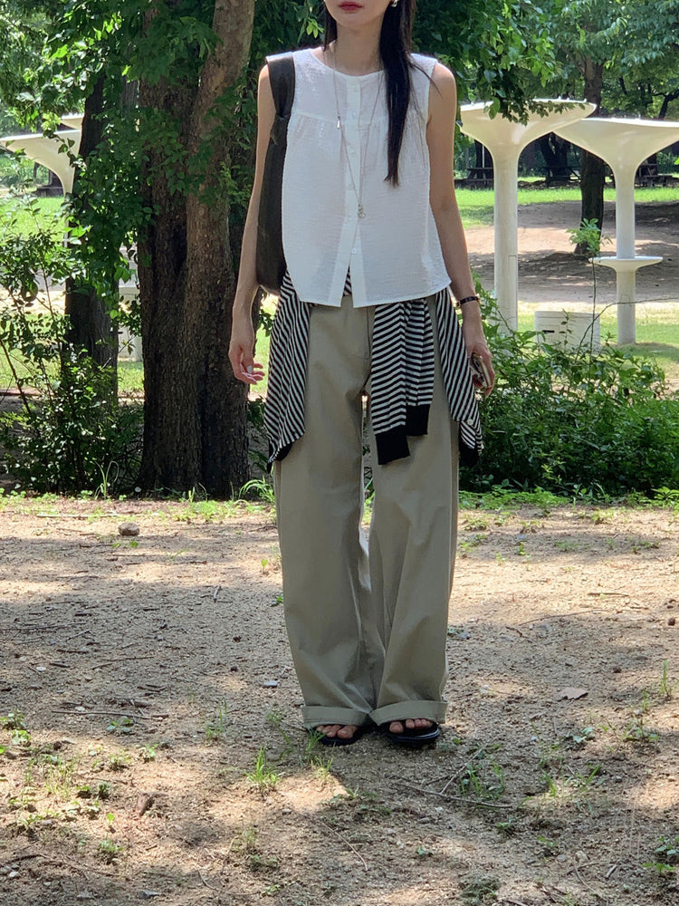 微透條紋排鈕針織外套