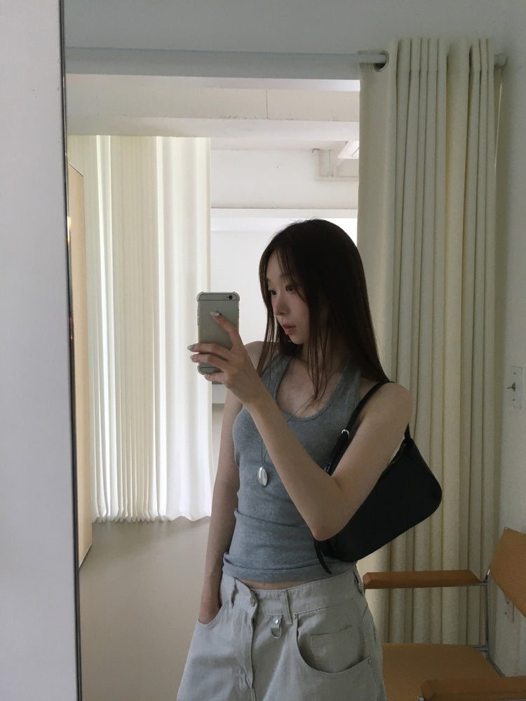 S/S 美肩撞色掛脖兩件式上衣