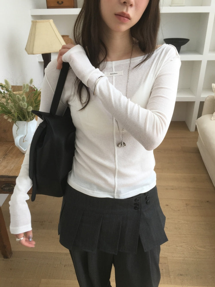 美色船領標籤骨線細節上衣