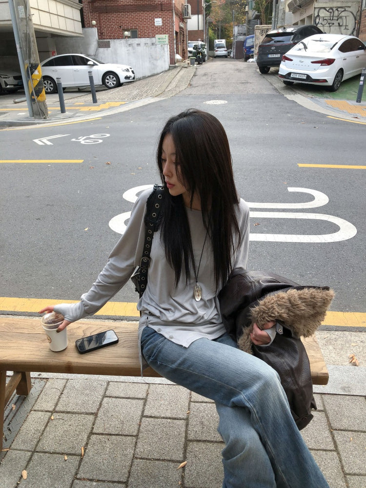 美肩側開叉指扣細節修腰連身裙