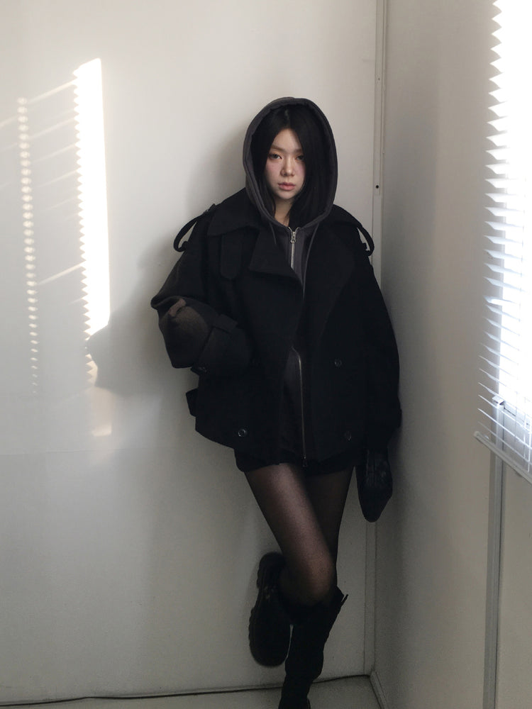 印花細節雙拉鏈連帽外套