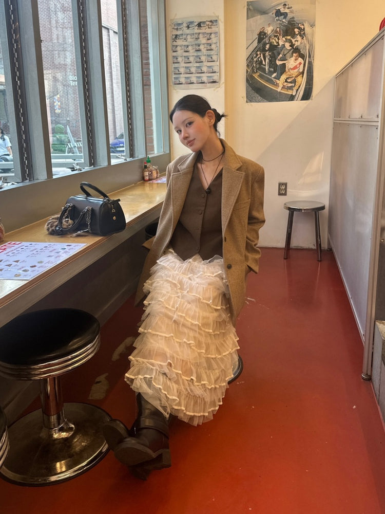 極美透紗蛋糕層次感及踝裙