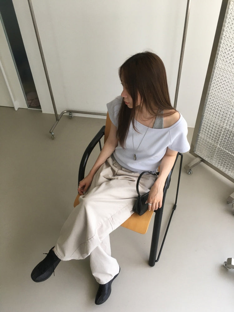 S/S 美肩撞色掛脖兩件式上衣
