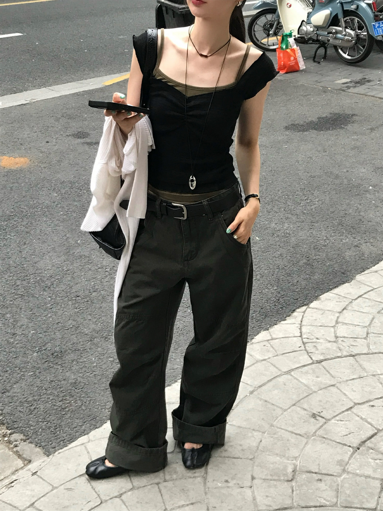 皺皺紋理胸壓線細節上衣