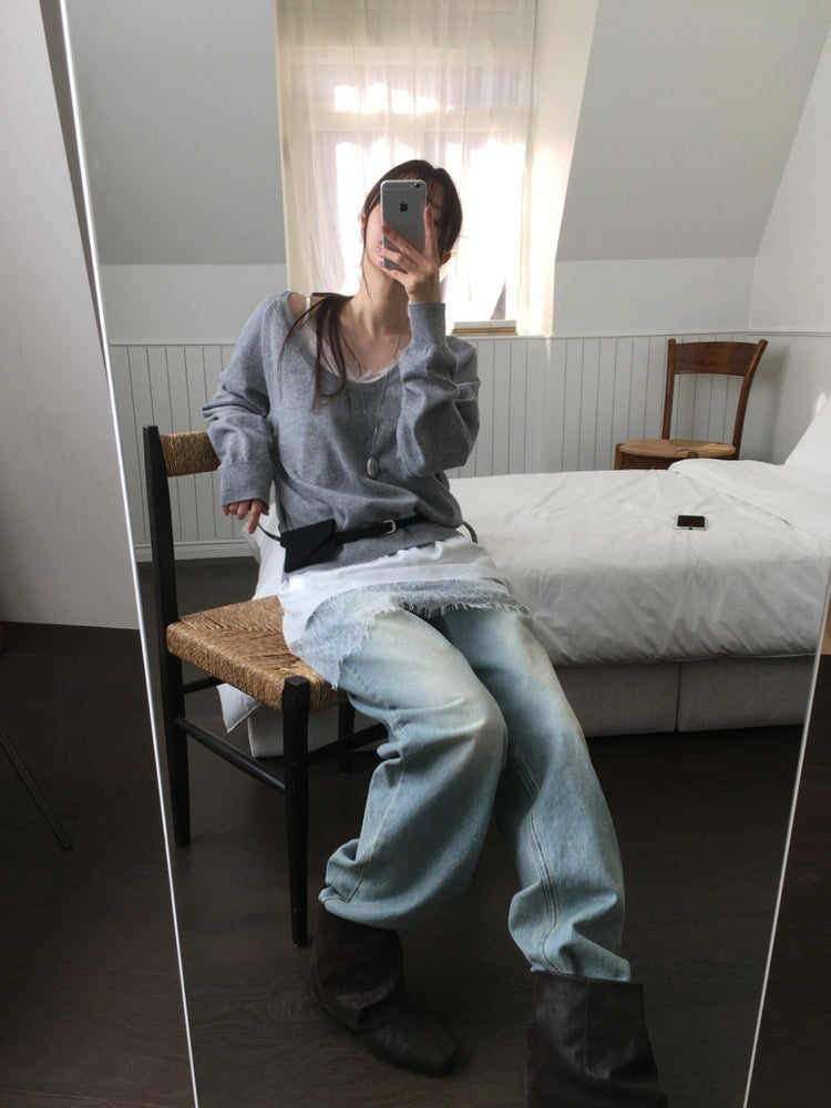 美色U領線細節針織上衣
