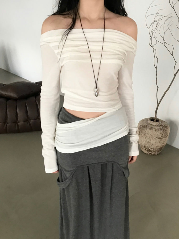 美肩側露腰細節上衣