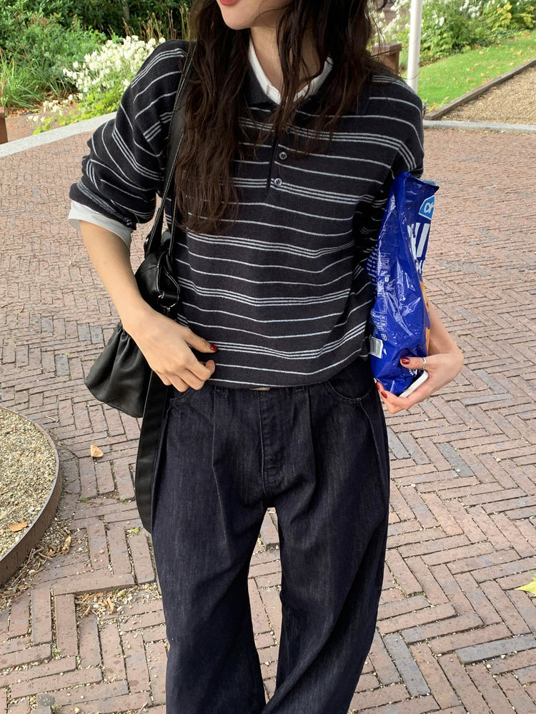 雙壓褶細節直筒牛仔褲