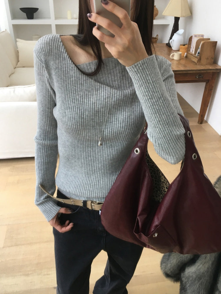 垂領綁帶修腰針織上衣