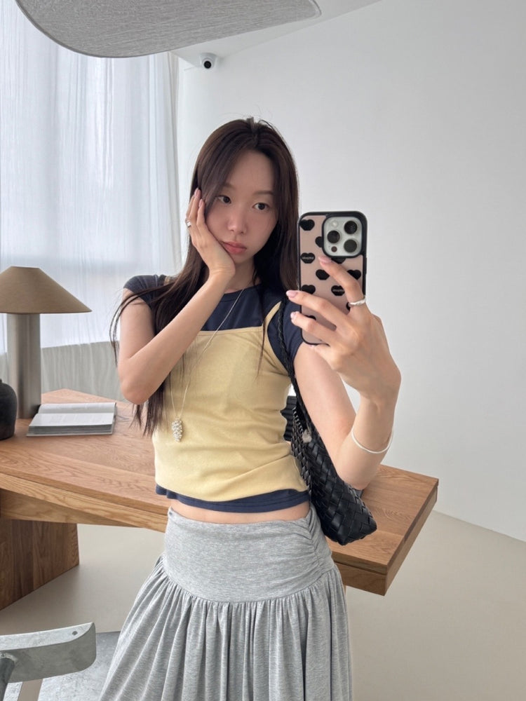 美色飛袖細節修身上衣