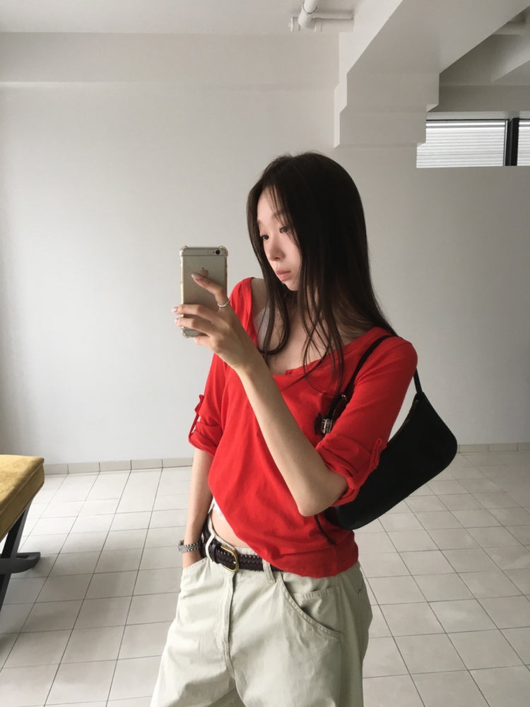 美色亨利領反折袖細節上衣
