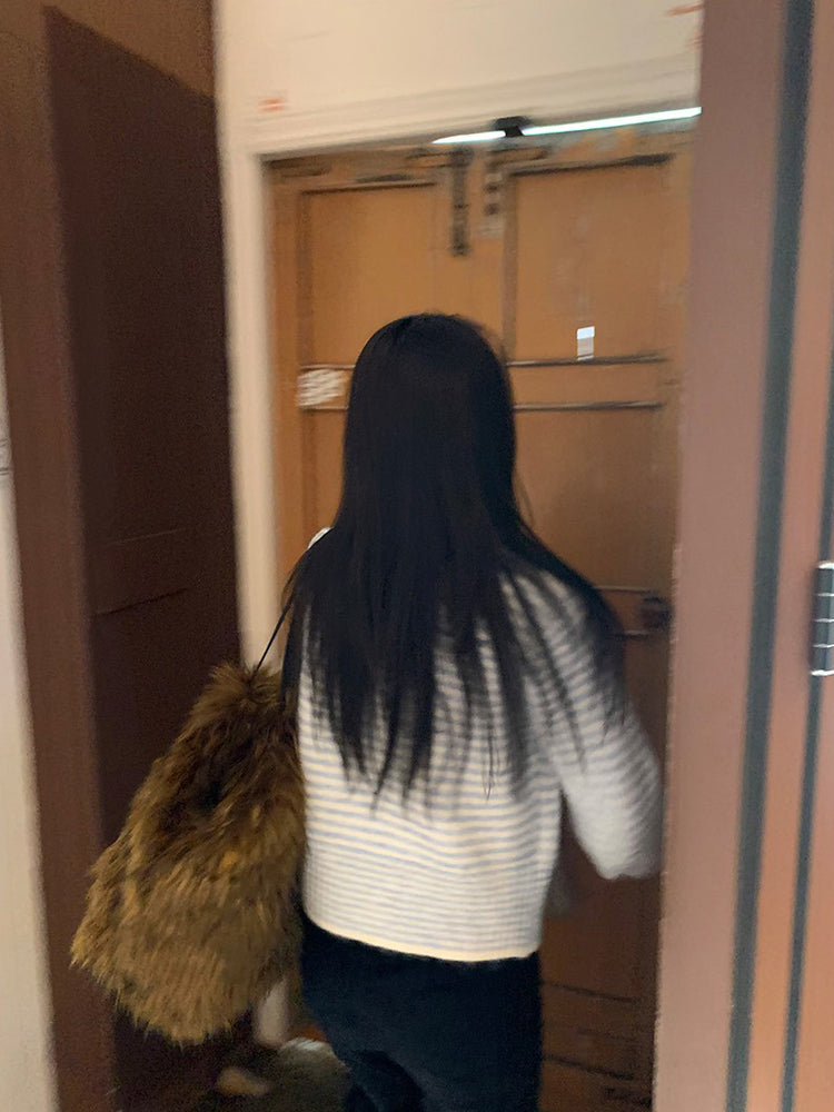 撞色可立領排鈕修腰針織外套