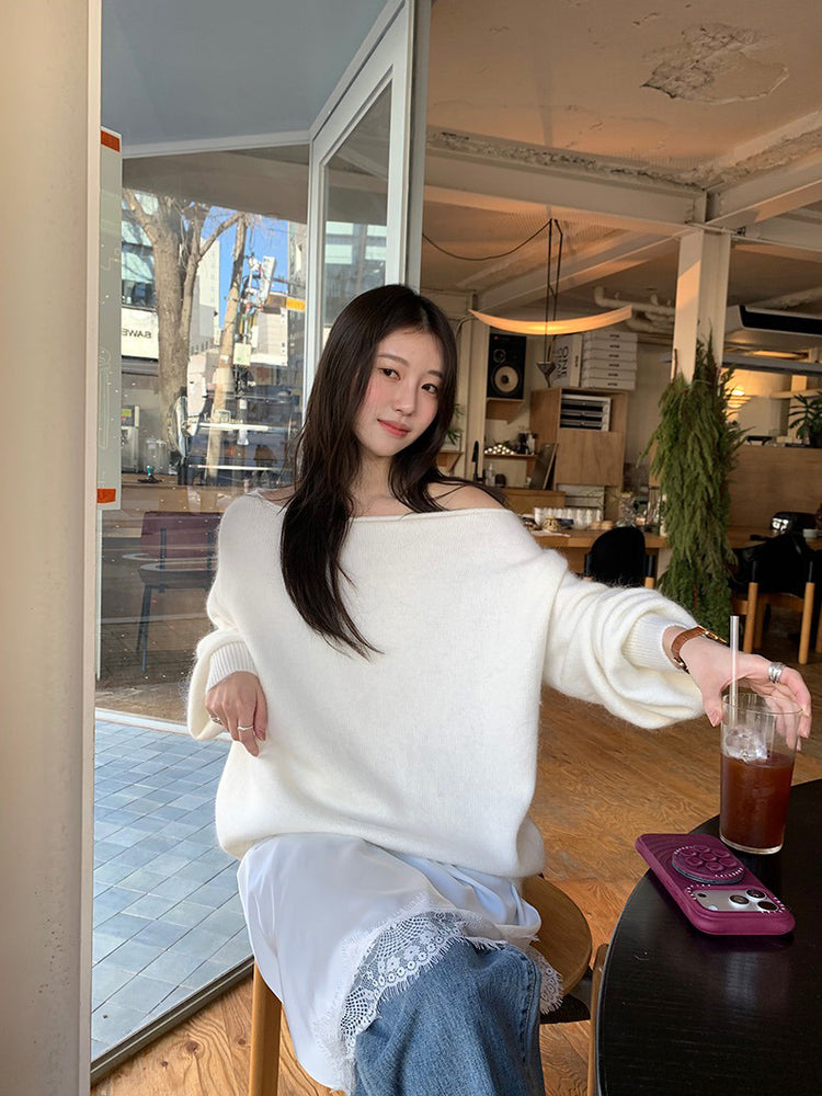 蕾絲邊光澤感不規則下擺裙