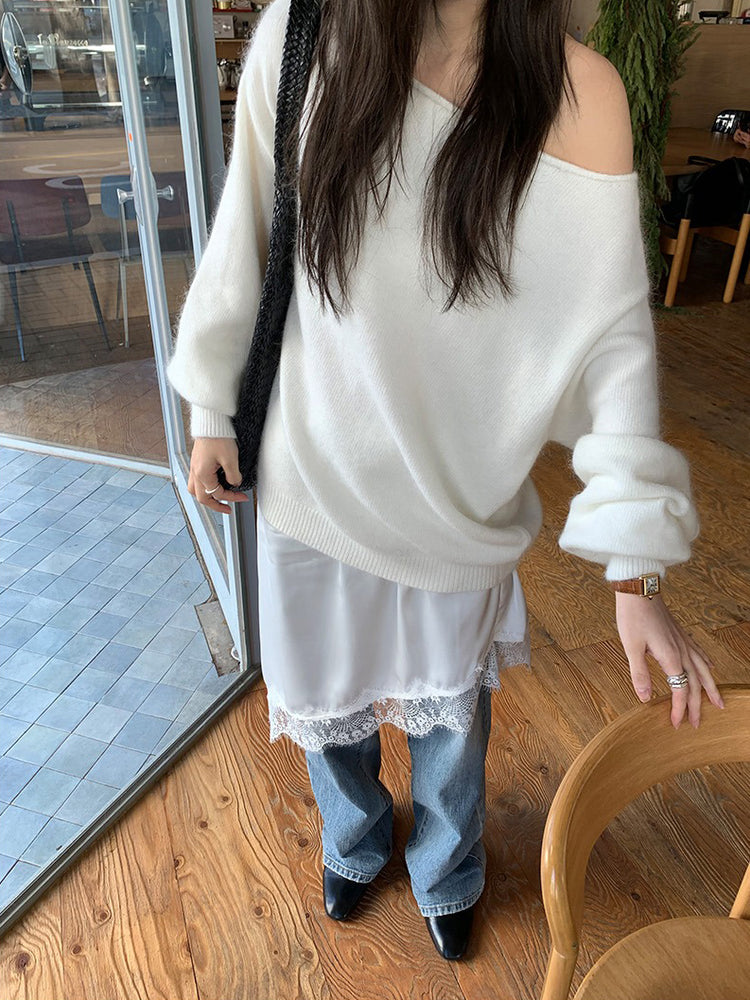 蕾絲邊光澤感不規則下擺裙