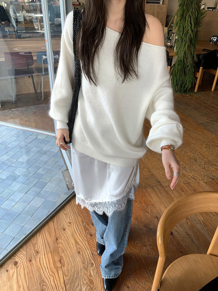 蕾絲邊光澤感不規則下擺裙