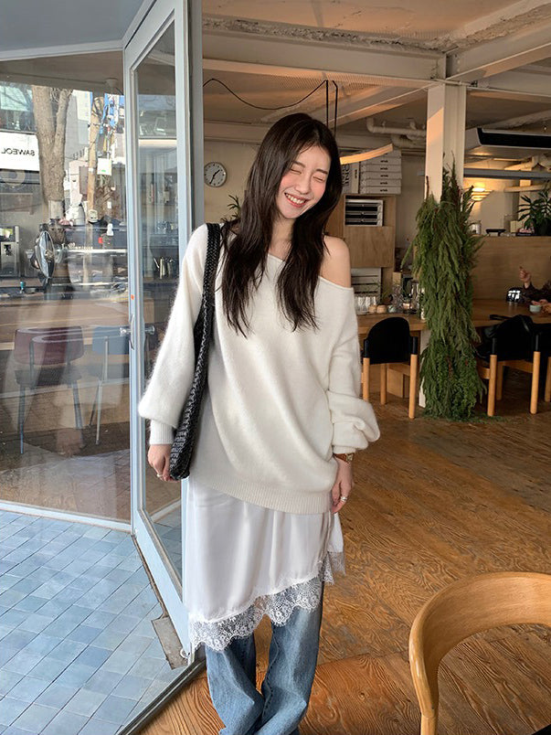 蕾絲邊光澤感不規則下擺裙