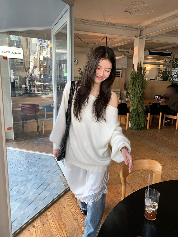 蕾絲邊光澤感不規則下擺裙