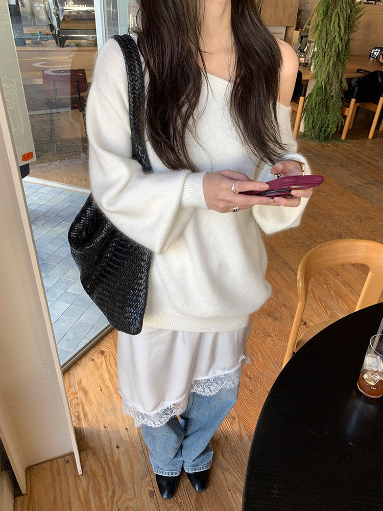 蕾絲邊光澤感不規則下擺裙