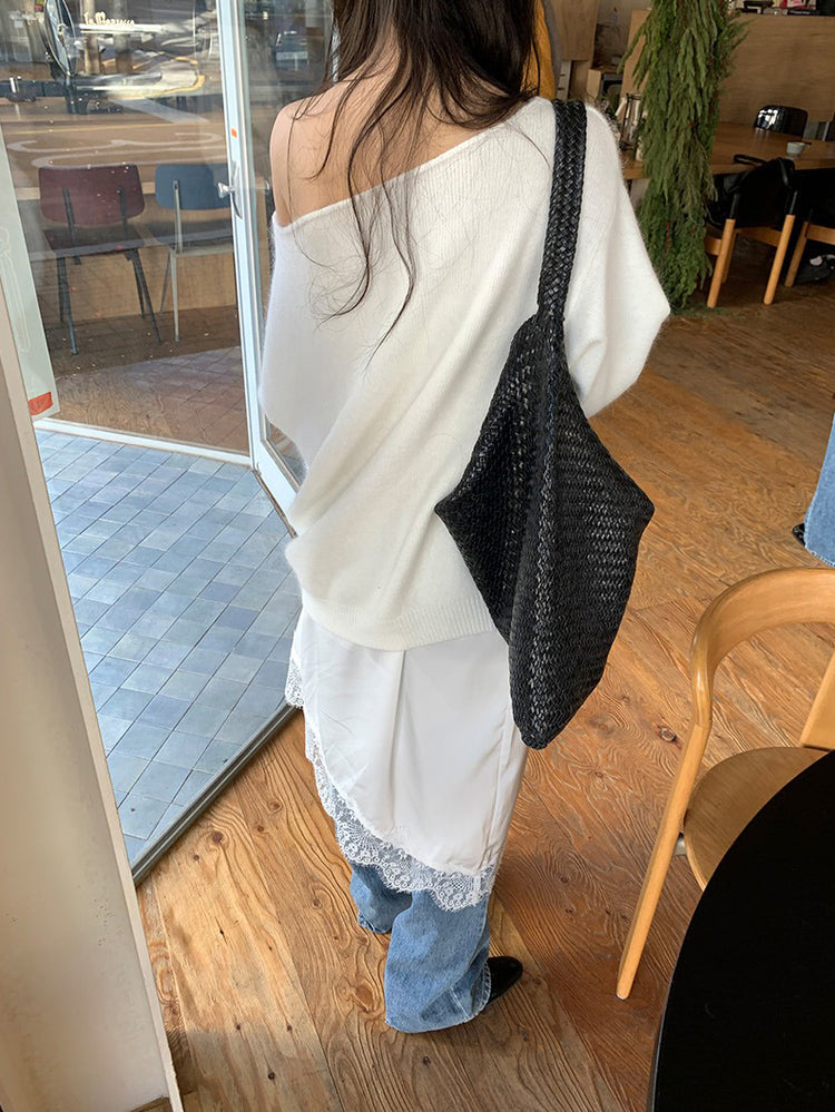 蕾絲邊光澤感不規則下擺裙