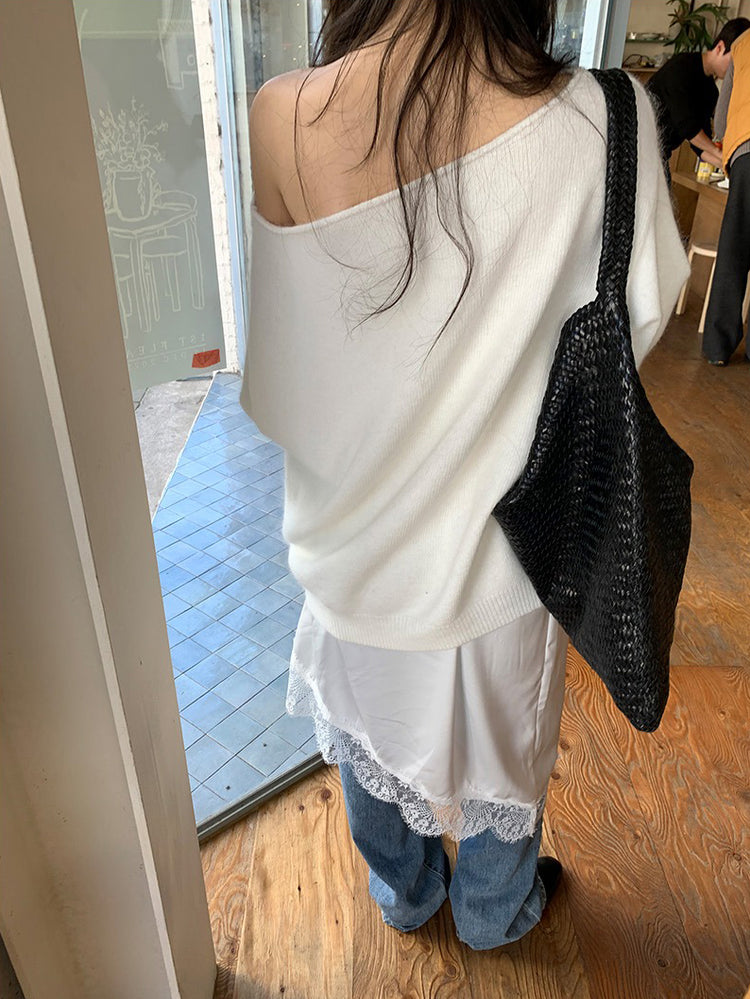 蕾絲邊光澤感不規則下擺裙