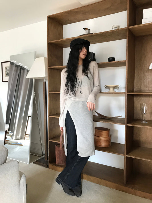 微透膚羊駝毛綁帶針織裙