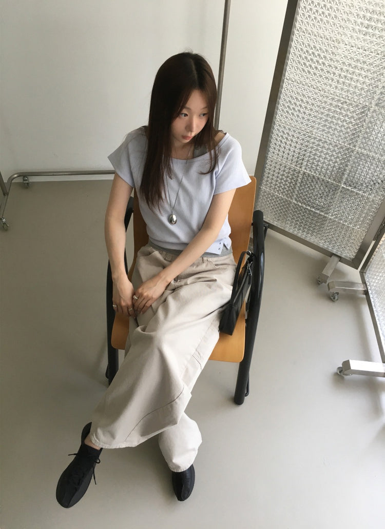 S/S 美肩撞色掛脖兩件式上衣