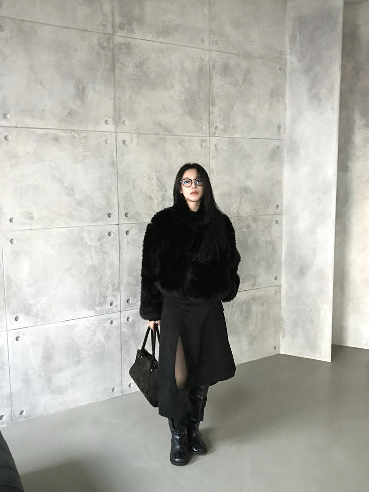 交疊側開叉不對稱細節裙