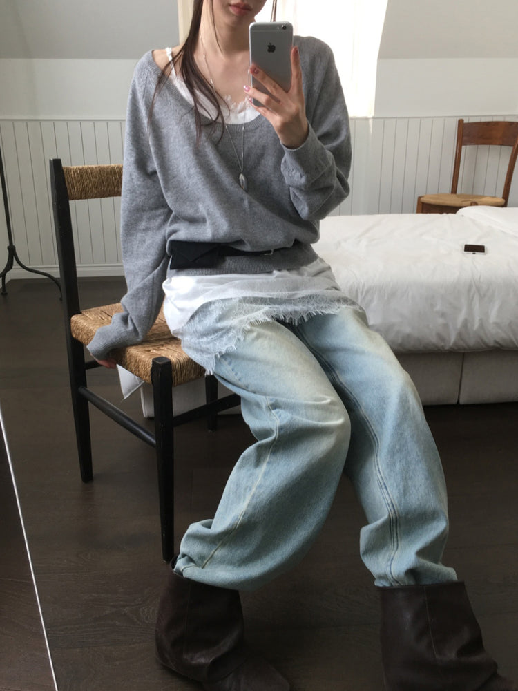 美色U領線細節針織上衣